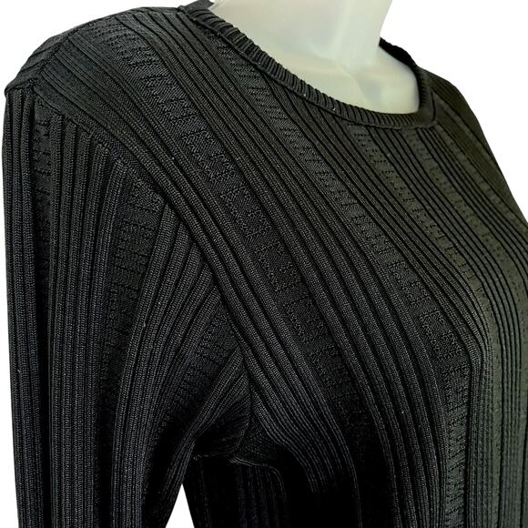Givenchy Sport 1970s Black Pointelle Logo Ribbed Knit Long-Sleeve Vintage Top - Picture 6 of 9